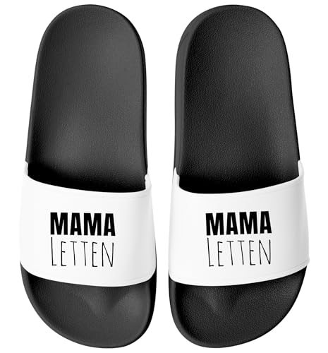 MoonWorks® Badeschlappen Mama/Oma-Letten Badelatschen mit Spruch Lustig Geschenk Mütter/Großmütter Schwarz-weiss 45 von MoonWorks