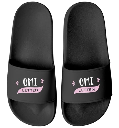 MoonWorks® Badeschlappen Mama Oma Letten Badelatschen Damen mit Print Lustig bedruckt Muttertagsgeschenk Schwarz-schwarz 36 von MoonWorks