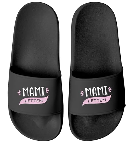 MoonWorks® Badeschlappen Mama Oma Letten Badelatschen Damen mit Print Lustig bedruckt Muttertagsgeschenk Schwarz-schwarz 39 von MoonWorks