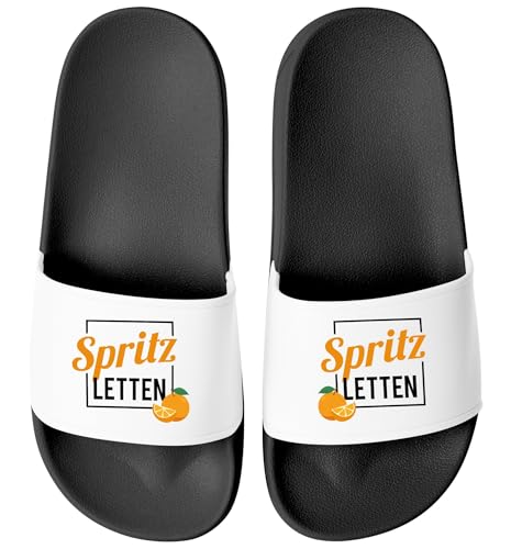 MoonWorks® Badeschlappen Spritz-Letten Aperitiv Getränk Sommer Badelatschen Damen mit Aufdruck bedruckt Schwarz-weiss 41 von MoonWorks