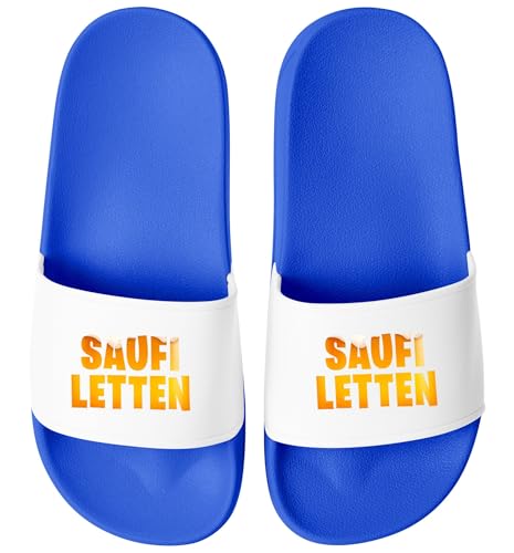 MoonWorks® Badeschlappen Spruch Saufi Letten Badelatschen Unisex Urlaub Gadget Camping Malle JGA Herren Badeschuhe Blau/weiss 45 von MoonWorks