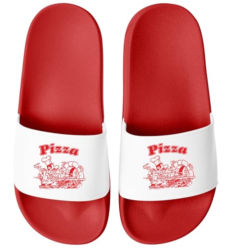 MoonWorks® Badeschlappen für Pizza-Liebhaber | Badelatschen Unisex mit Retro Aufdruck Herren Damen Badeschuhe Sommer Italien Rot-weiss 40 von MoonWorks