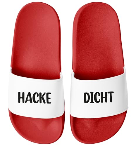 MoonWorks® Badeschlappen mit Spruch Alkohol Unisex witzige Party-Schuhe für Festivall Saufurlaub JGA | Fun Geschenk Saufteam Rot-weiss 38 von MoonWorks