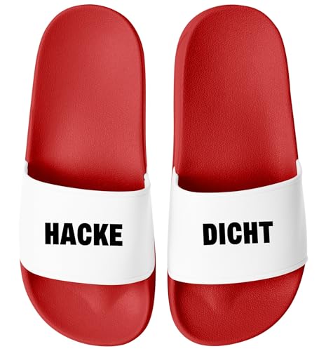 MoonWorks® Badeschlappen mit Spruch Alkohol Unisex witzige Party-Schuhe für Festivall Saufurlaub JGA | Fun Geschenk Saufteam Rot-weiss 46 von MoonWorks