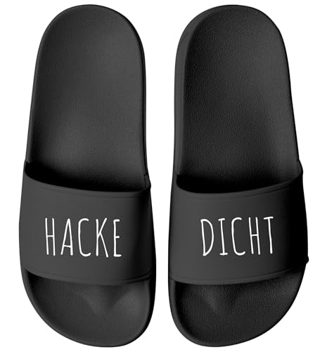 MoonWorks® Badeschlappen mit Spruch Alkohol Unisex witzige Party-Schuhe für Festivall Saufurlaub JGA | Fun Geschenk Saufteam Schwarz-schwarz 38 von MoonWorks