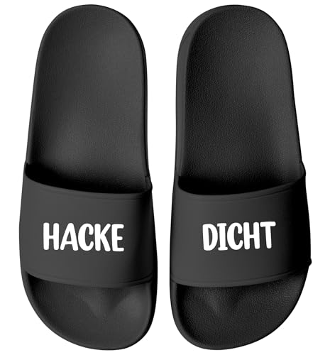 MoonWorks® Badeschlappen mit Spruch Alkohol Unisex witzige Party-Schuhe für Festivall Saufurlaub JGA | Fun Geschenk Saufteam Schwarz-schwarz 38 von MoonWorks