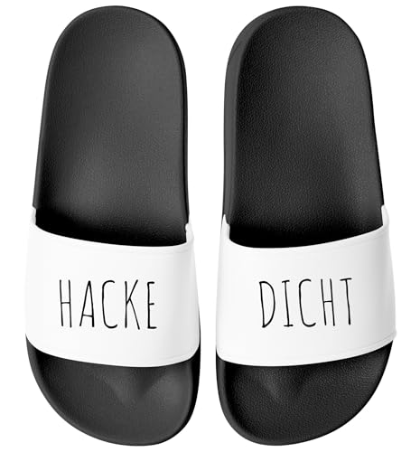 MoonWorks® Badeschlappen mit Spruch Alkohol Unisex witzige Party-Schuhe für Festivall Saufurlaub JGA | Fun Geschenk Saufteam Schwarz-weiss 40 von MoonWorks