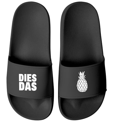MoonWorks® Badeschlappen mit Spruch Ananas-Motiv | Witzige Meme-Slides für Männer Frauen| Fun Schlappen für Alltag Festival Urlaub Schwarz-schwarz 38 von MoonWorks