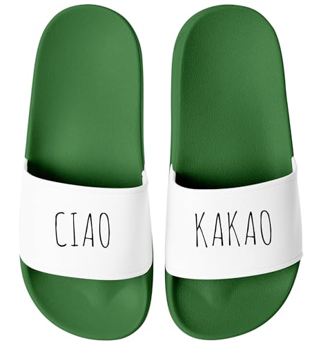 MoonWorks® Badeschlappen mit Spruch Ciao Kakao Unisex Herren Damen Badeschuhe Männer Frauen Geschenk Gruen-weiss 39 von MoonWorks