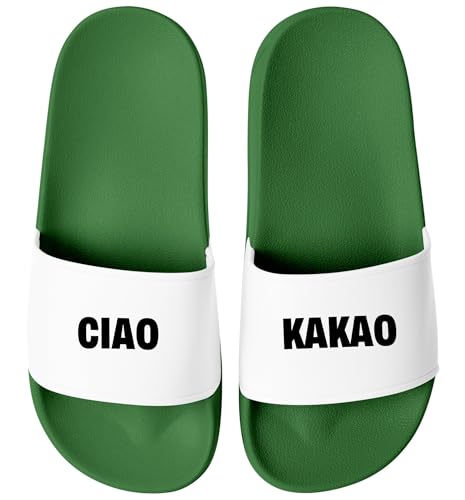 MoonWorks® Badeschlappen mit Spruch Ciao Kakao Unisex Herren Damen Badeschuhe Männer Frauen Geschenk Gruen-weiss 45 von MoonWorks