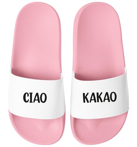 MoonWorks® Badeschlappen mit Spruch Ciao Kakao Unisex Herren Damen Badeschuhe Männer Frauen Geschenk Rosa-weiss 45 von MoonWorks