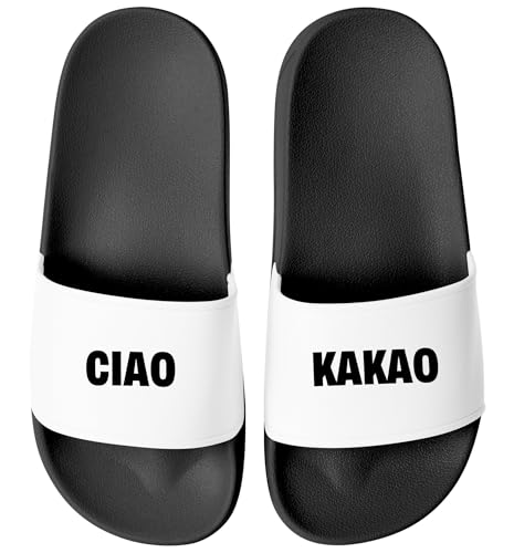 MoonWorks® Badeschlappen mit Spruch Ciao Kakao Unisex Herren Damen Badeschuhe Männer Frauen Geschenk Schwarz-weiss 39 von MoonWorks