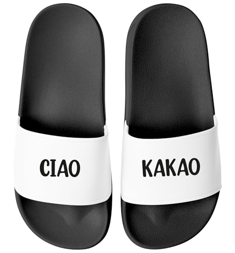 MoonWorks® Badeschlappen mit Spruch Ciao Kakao Unisex Herren Damen Badeschuhe Männer Frauen Geschenk Schwarz-weiss 39 von MoonWorks