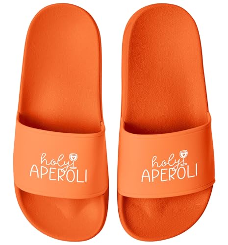 MoonWorks® Badeschlappen mit Spruch Holy Aperoli Badelatschen Damen Aufdruck bedruckt Spritz Apero Orange 41 von MoonWorks