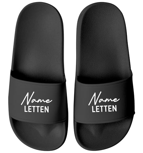 MoonWorks® Badeschlappen personalisiert mit Name Letten Unisex Herren Damen Badeschuhe lustiges Geschenk mit Wunschname Schwarz-schwarz 42 von MoonWorks