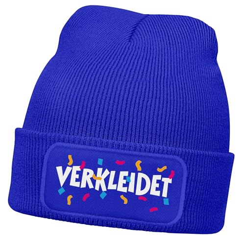 MoonWorks® Damen Beanie Patch Strickmütze Spruch Karneval Fasching Aufdruck Lustig Damenmütze Blau Unisize von MoonWorks