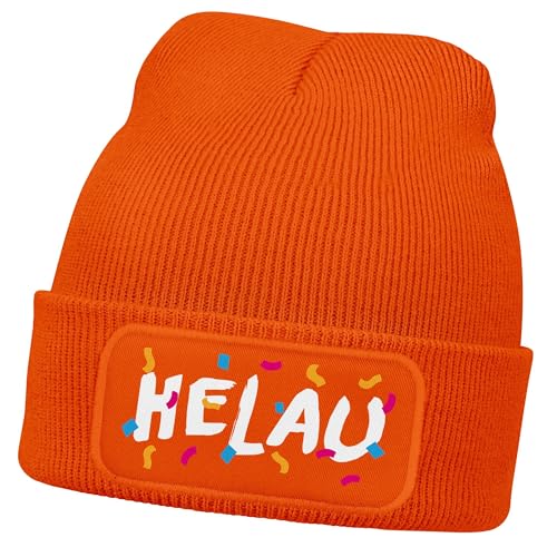 MoonWorks® Damen Beanie Patch Strickmütze Spruch Karneval Fasching Aufdruck Lustig Damenmütze Orange Unisize von MoonWorks