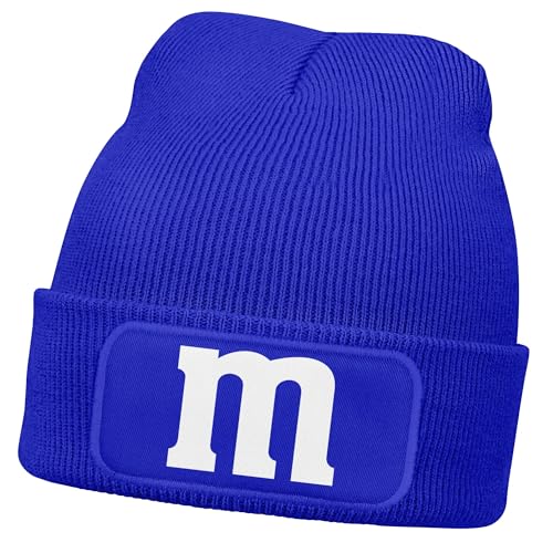 MoonWorks® Damen Beanie Patch Strickmütze Spruch Karneval Fasching Aufdruck M Damenmütze Blau Unisize von MoonWorks