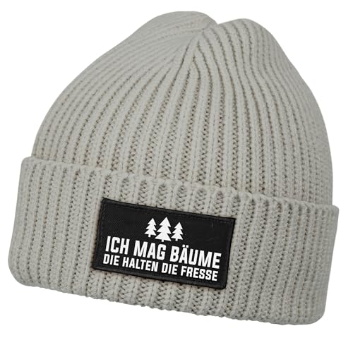 MoonWorks® Damen Beanie mit Patch Strickmütze mit Spruch Ich mag Bäume Aufdruck Lustig Damenmütze Grau Unisize von MoonWorks