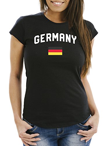MoonWorks® Damen Deutschland Fan-Shirt T-Shirt Fußball WM EM Fan-Trikot Germany Germany schwarz M von MoonWorks