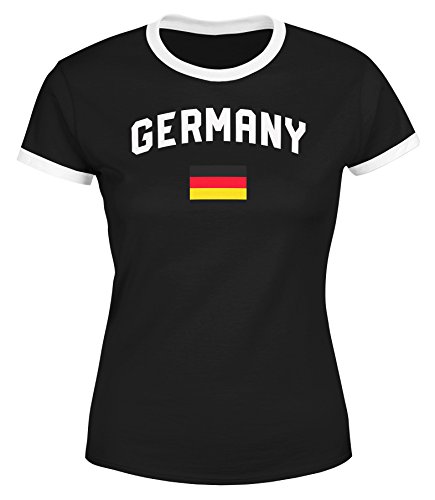 MoonWorks® Damen Deutschland Fan-Shirt T-Shirt Fußball WM EM Retro Fan-Trikot Germany Germany schwarz-weiß M von MoonWorks