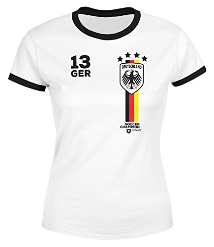 MoonWorks® Damen Fan-Shirt Fußball Retro Deutschland Germany Weltmeisterschaft Fan-Trikot Style WM 2018 weiß-schwarz M von MoonWorks