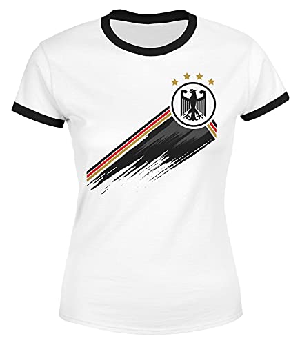 MoonWorks® Damen T-Shirt Deutschland Fußball EM-Shirt 2024 WM Fanshirt Deutschlandshirt Adler weiß-schwarz XS von MoonWorks
