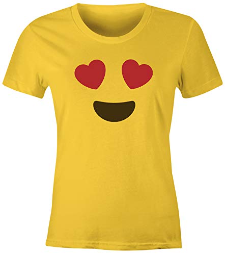 MoonWorks® Damen T-Shirt Emoticon Gruppenkostüm Fasching Karneval Junggesellenabschied JGA lustig Fun-Shirt Herzaugen gelb M von MoonWorks