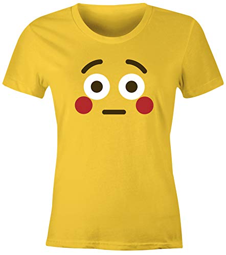 MoonWorks® Damen T-Shirt Emoticon Gruppenkostüm Fasching Karneval Junggesellenabschied JGA lustig Fun-Shirt Blush gelb L von MoonWorks