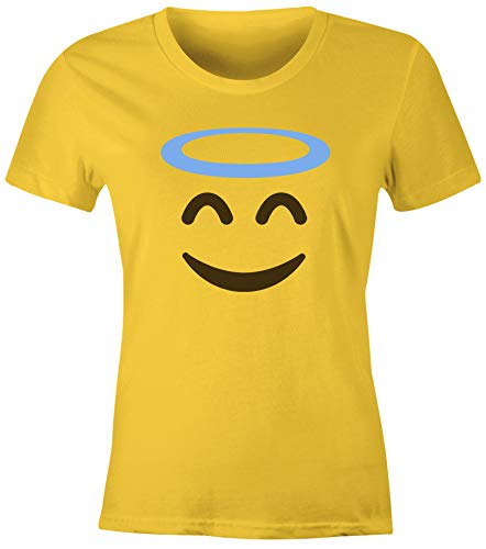 MoonWorks® Damen T-Shirt Emoticon Gruppenkostüm Fasching Karneval Junggesellenabschied JGA lustig Fun-Shirt Engel gelb L von MoonWorks