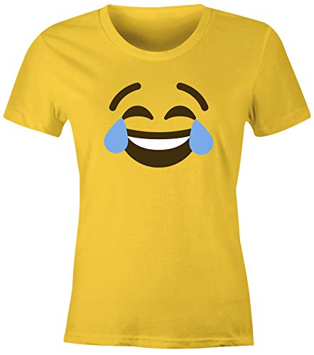 MoonWorks® Damen T-Shirt Emoticon Gruppenkostüm Fasching Karneval Junggesellenabschied JGA lustig Fun-Shirt Lachtränen gelb M von MoonWorks