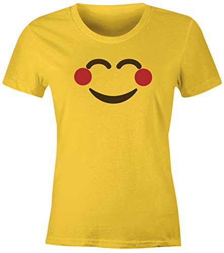 MoonWorks® Damen T-Shirt Emoticon Gruppenkostüm Fasching Karneval Junggesellenabschied JGA lustig Fun-Shirt Lächeln gelb L von MoonWorks