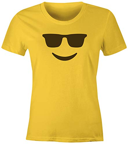 MoonWorks® Damen T-Shirt Emoticon Gruppenkostüm Fasching Karneval Junggesellenabschied JGA lustig Fun-Shirt Sonnenbrille gelb L von MoonWorks