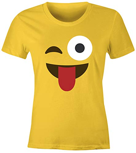 MoonWorks® Damen T-Shirt Emoticon Gruppenkostüm Fasching Karneval Junggesellenabschied JGA lustig Fun-Shirt Zunge gelb L von MoonWorks