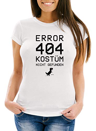 MoonWorks® Damen T-Shirt Error 404 Kostüm Nicht gefunden Fasching Karneval Fun-Shirt Slim Fit weiß M von MoonWorks