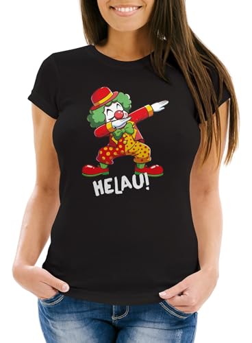 MoonWorks® Damen T-Shirt Fasching Karneval Dabbing Clown Kostüm-Ersatz Last Minute Faschingskostüme Frauen Funshirt Helau schwarz XXL von MoonWorks
