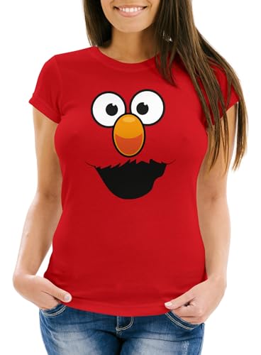MoonWorks® Damen T-Shirt Fasching Karneval Keksmonster Krümel-Ungeheur Kostüm Verkleidung Faschingskostüme Frauen rot rot 3XL von MoonWorks