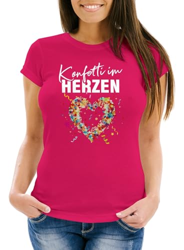 MoonWorks® Damen T-Shirt Fasching Karneval Konfetti im Herzen Kostüm-Ersatz Verkleidung Funshirt Frauen Variante 2 pink XS von MoonWorks