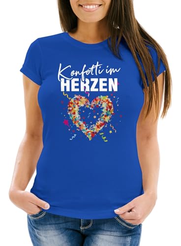 MoonWorks® Damen T-Shirt Fasching Karneval Konfetti im Herzen Kostüm-Ersatz Verkleidung Funshirt Frauen blau XXL von MoonWorks