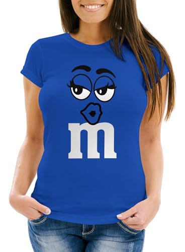 MoonWorks® Damen T-Shirt Fasching Karneval M Aufdruck Gruppen- Kostüm Verkleidung Last Minute Faschingskostüme Frauen 2 blau XL von MoonWorks