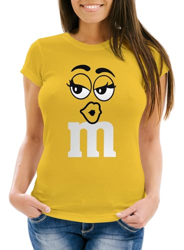 MoonWorks® Damen T-Shirt Fasching Karneval M Aufdruck Gruppen- Kostüm Verkleidung Last Minute Faschingskostüme Frauen 2 gelb L von MoonWorks