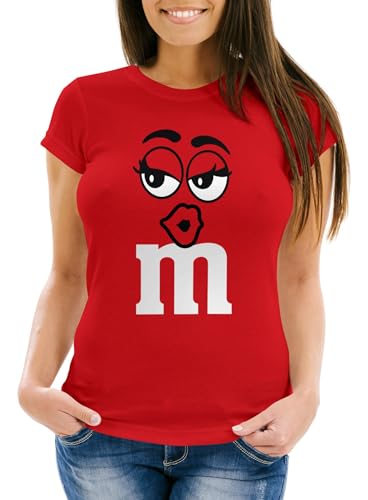 MoonWorks® Damen T-Shirt Fasching Karneval M Aufdruck Gruppen- Kostüm Verkleidung Last Minute Faschingskostüme Frauen 2 rot M von MoonWorks