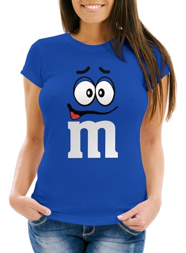 MoonWorks® Damen T-Shirt Fasching Karneval M Aufdruck Gruppen- Kostüm Verkleidung Last Minute Faschingskostüme Frauen 3 blau XS von MoonWorks