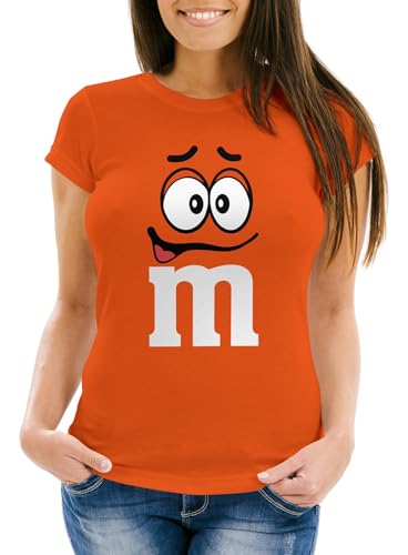 MoonWorks® Damen T-Shirt Fasching Karneval M Aufdruck Gruppen- Kostüm Verkleidung Last Minute Faschingskostüme Frauen 3 orange L von MoonWorks