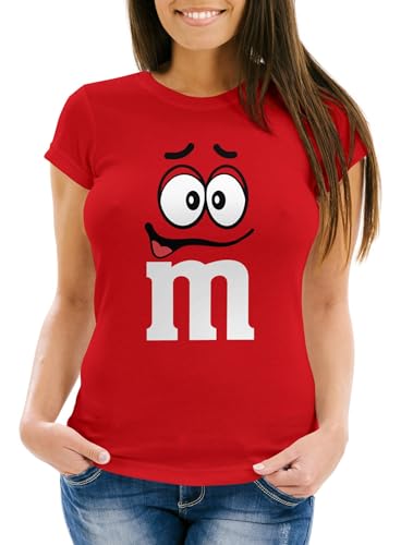 MoonWorks® Damen T-Shirt Fasching Karneval M Aufdruck Gruppen- Kostüm Verkleidung Last Minute Faschingskostüme Frauen rot XL von MoonWorks