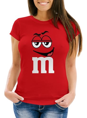 MoonWorks® Damen T-Shirt Fasching Karneval M Aufdruck Gruppen- Kostüm Verkleidung Last Minute Faschingskostüme Frauen 4 rot L von MoonWorks