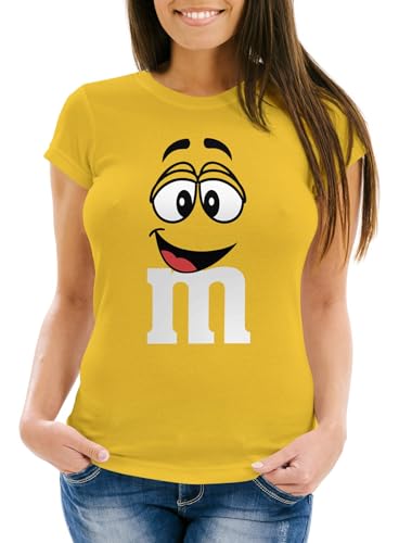 MoonWorks® Damen T-Shirt Fasching Karneval M Aufdruck Gruppen- Kostüm Verkleidung Last Minute Faschingskostüme Frauen 5 gelb XS von MoonWorks
