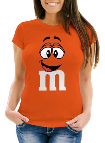 MoonWorks® Damen T-Shirt Fasching Karneval M Aufdruck Gruppen- Kostüm Verkleidung Last Minute Faschingskostüme Frauen 5 orange S von MoonWorks