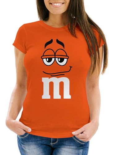 MoonWorks® Damen T-Shirt Fasching Karneval M Aufdruck Gruppen- Kostüm Verkleidung Last Minute Faschingskostüme Frauen orange XXL von MoonWorks