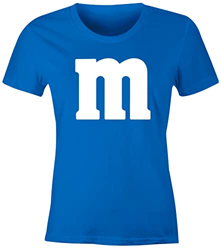 MoonWorks® Damen T-Shirt Gruppen-Kostüm M Aufdruck Kostüm Fasching Karneval Verkleidung blau L von MoonWorks